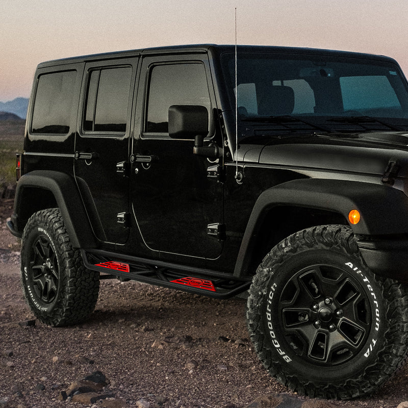 '07-'18 Jeep Wrangler JKU 4 Door Black Carbon Steel Side Steps & Running Boards (2PCS)