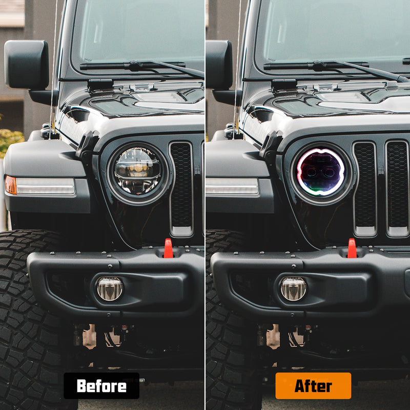 9 inch Rotating Series RGB Halo Headlights with DRL & Turn Signal for 2018+ Jeep Wrangler JL/JLU & Jeep Gladiator JT (2Pcs/Set)
