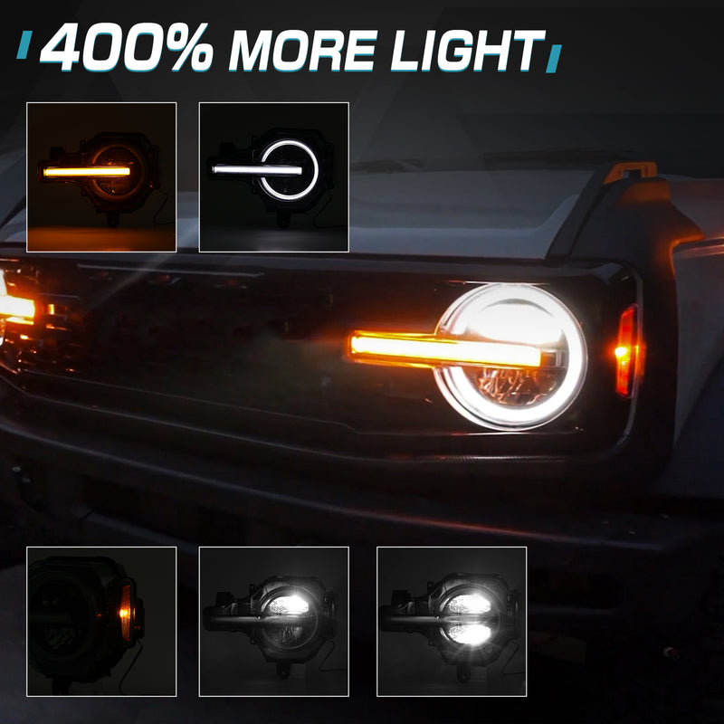 Ford Bronco LED Headlights with DRL and Turn Signals (2Pcs/Set)