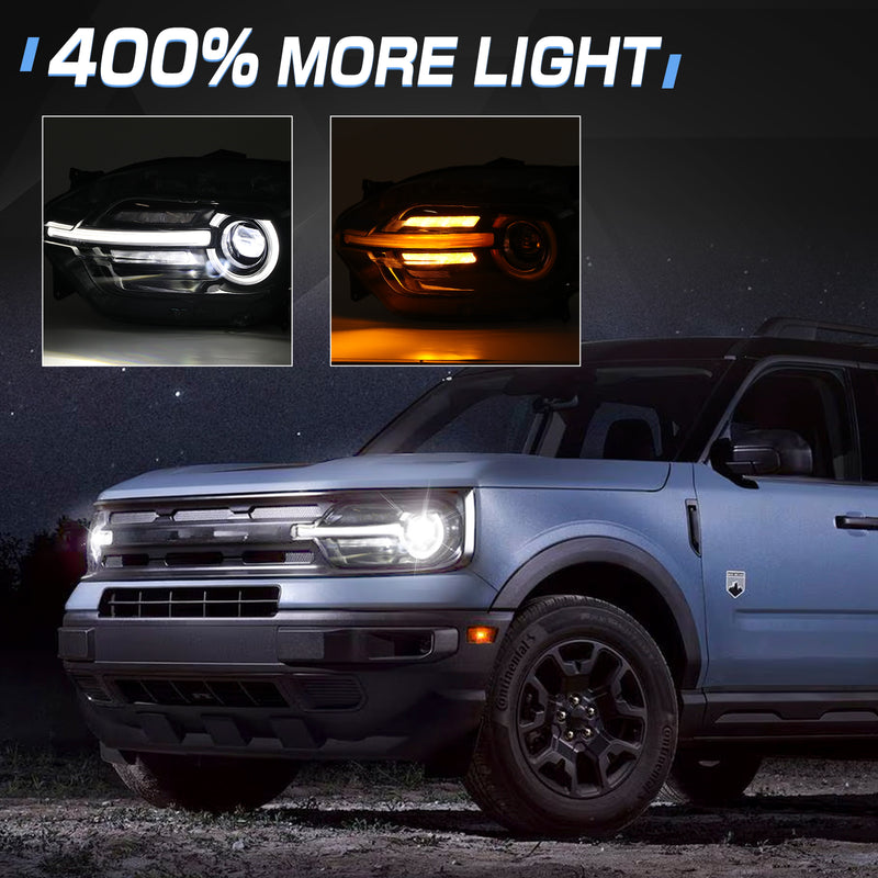 LED Headlights Assembly with DRL and Turn Signal for '20-'25 Ford Bronco Sport Series (2Pcs/Set)
