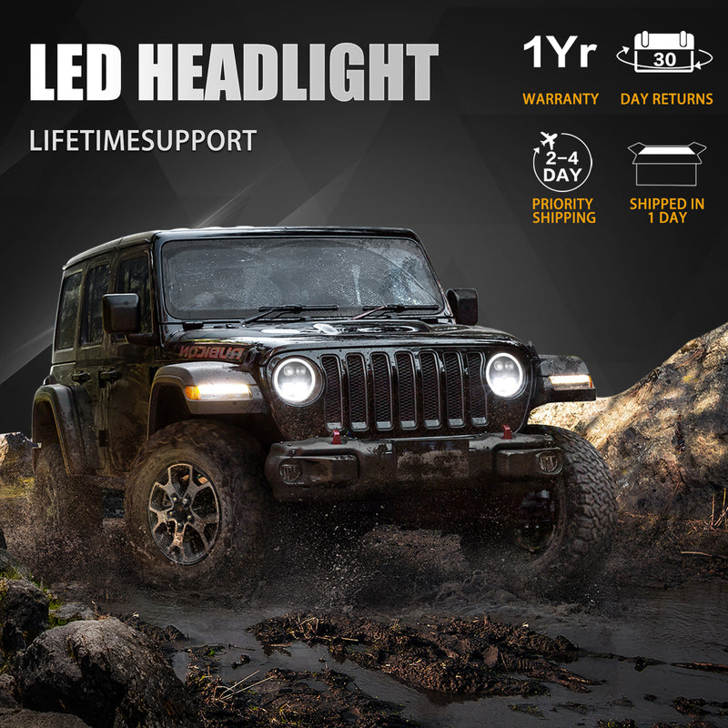 9" 3D Four Lens-Type Jeep Wrangler JL 4xe Gladiator LED Headlights Featuring a Dynamic Welcome Sequence, Integrated DRL, and Turn Signals