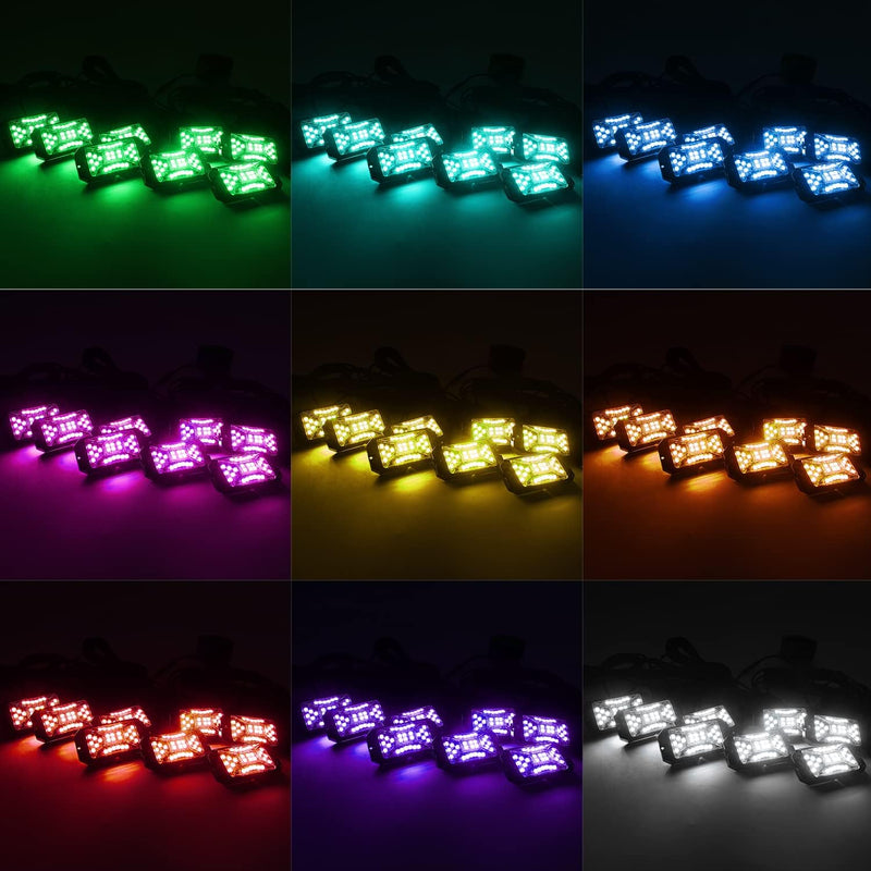 4Pcs/8Pcs/12Pcs/16Pcs/20Pcs High Power Wide Angle Series RGBW LED Rock Lights Full Luminous Zone for Off Road Truck SUV ATV UTV Boats