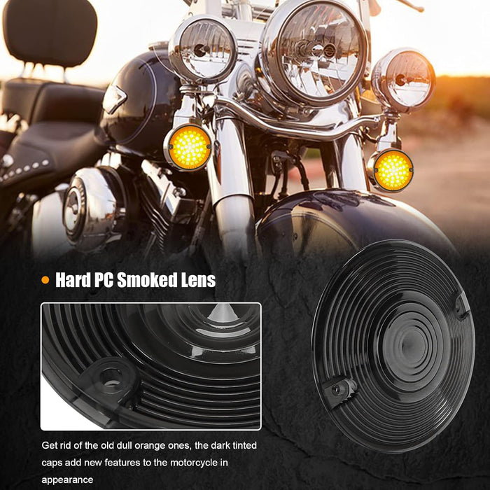 Sunpie Harley Motorcycle Light 1156 & 1157 LED Turn Signal Flat Style + Smoked Lens for Harley, White and Amber, Red