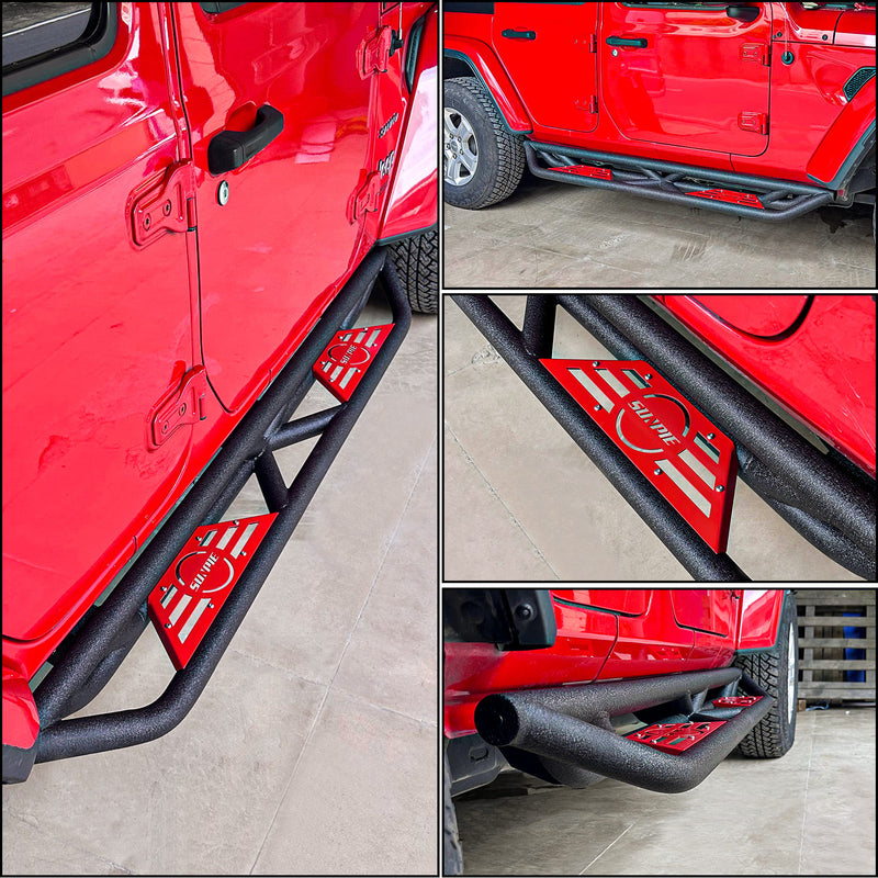 2018-2026 Jeep Wrangler 4xe JLU 4 Door Black Stainless Steel Running Boards & Step Bars