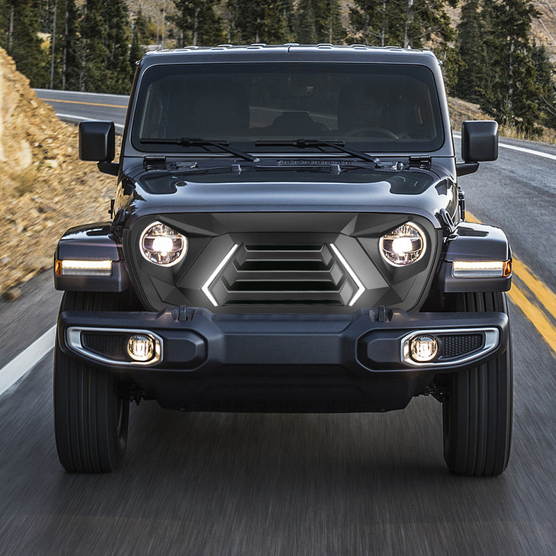 Jeep Grille (Spartan Fury) with DRL and Turn Signal for 2018-2026 Jeep Wrangler JL JLU 4XE & Jeep Gladiator