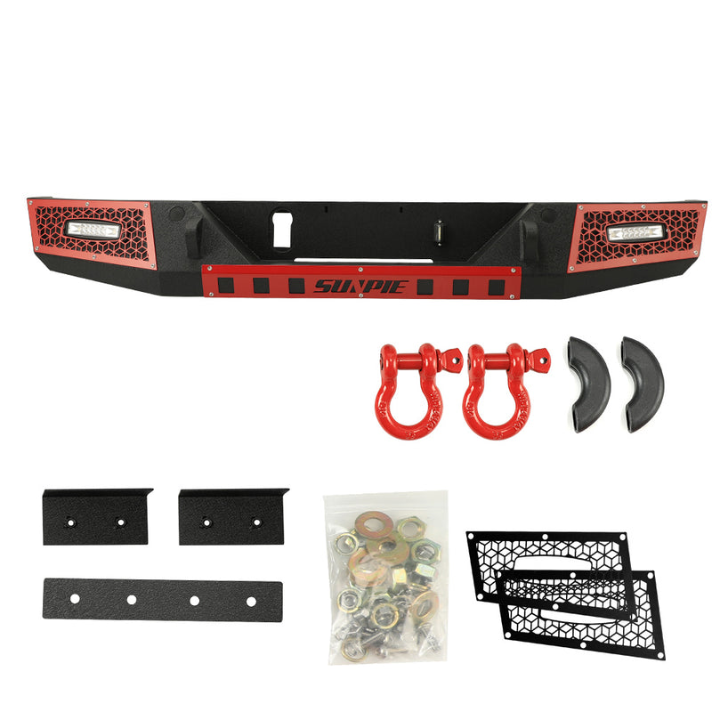 2019+ Jeep Gladiator JT Rear Bumper with License Plate Holes, Sensors Holes, D-Ring and License Plate Lights