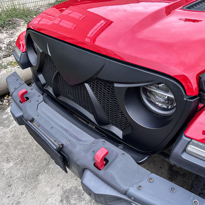 Jeep JL JLU 4XE JT Grille (Warcraft) ABS Matte Black Mesh Grille for 2018-2026 Jeep Wrangler JL JLU 4XE & Jeep Gladiator JT