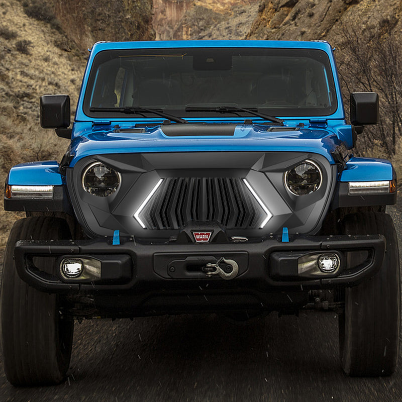 Jeep Grille (Aggressive Mesh) with DRL and Turn Signal for 2018-2026 Jeep Wrangler JL JLU 4XE & Jeep Gladiator