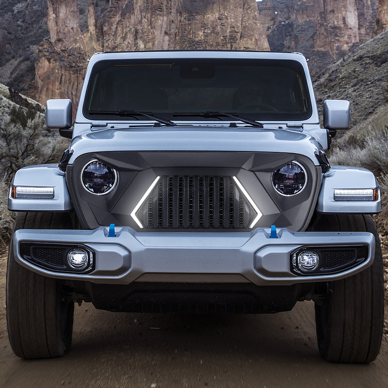 Jeep Grille (Warrior Bar) with DRL and Turn Signal for 2018-2026 Jeep Wrangler JL JLU 4XE & Jeep Gladiator