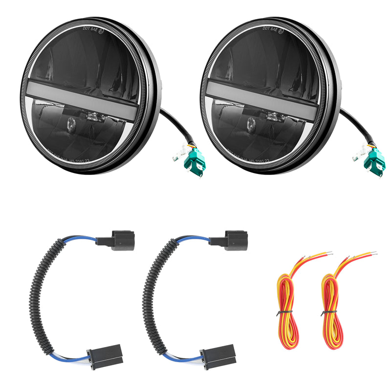 7" Round LED Headlights W/Amber Turn Signal & DRL for Jeep Wrangler JK/JKU CJ-8 CJ-7 TJ Chevy and Miata (2pcs/set)