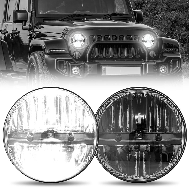 7 inch LED Headlights with Hi/Lo Beam for Jeep Wrangler JK/JKU CJ-8 CJ-7 TJ Chevy and Miata  (2pcs/set)