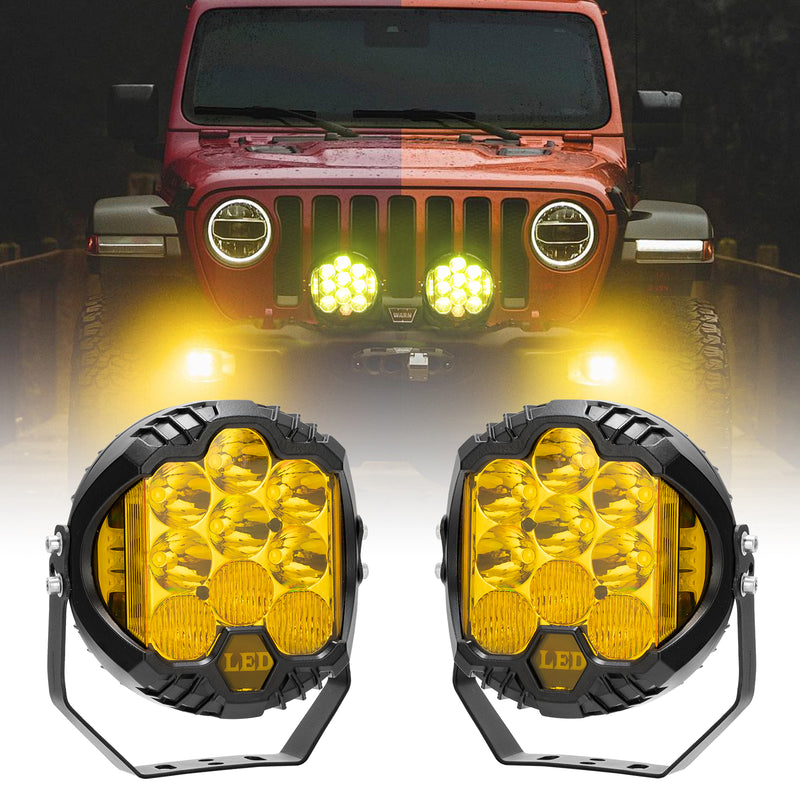 7 inch White/Amber Round Off Road Lights Amber/Yellow 80W Spot Beam for Pickup Trucks SUV UTV ATV 4x4 (2pcs/set)