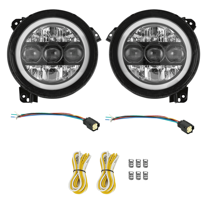 9" 90W LED Headlight with Triple Lens Design, HALO DRL & Turn Signal for '18-'25 Jeep Wrangler JL 4xe & Jeep Gladiator JT (2pcs/set)