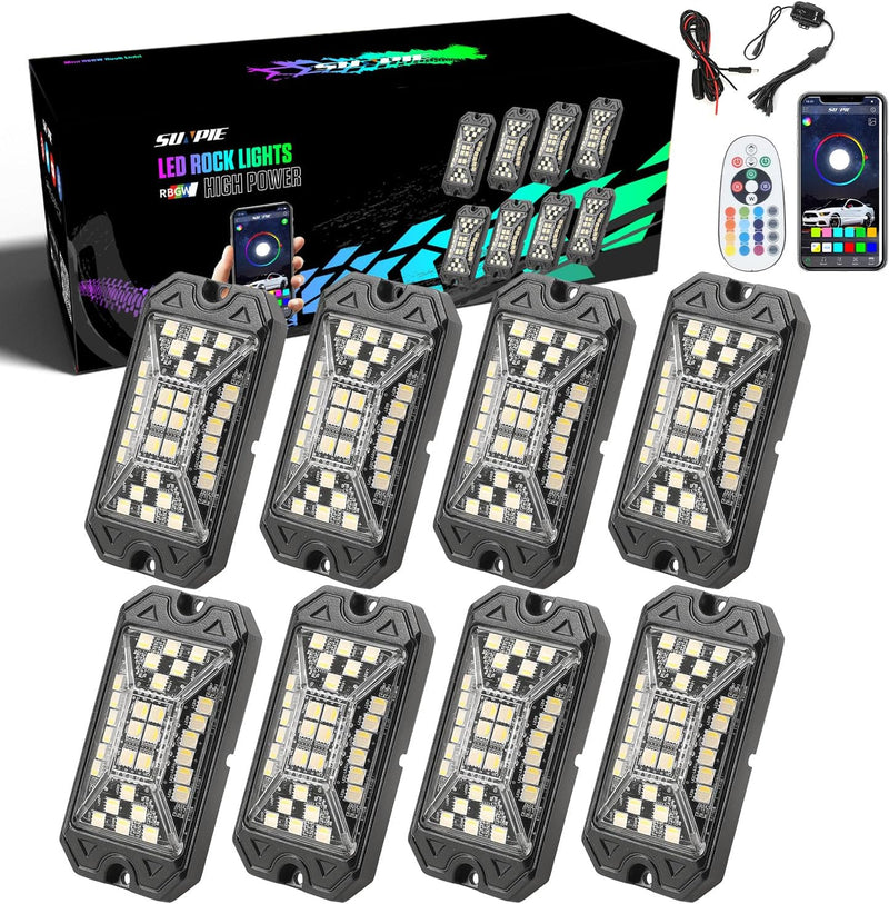 4Pcs/8Pcs/12Pcs/16Pcs/20Pcs High Power Wide Angle Series RGBW LED Rock Lights Full Luminous Zone for Off Road Truck SUV ATV UTV Boats