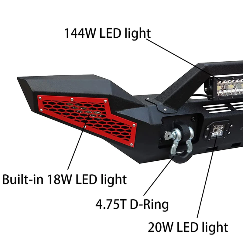 2019 - Later Jeep Gladiator JT Front & Rear Bumpers Texture Black with Winch Plate & 7 LED Lights & 4 D-Ring