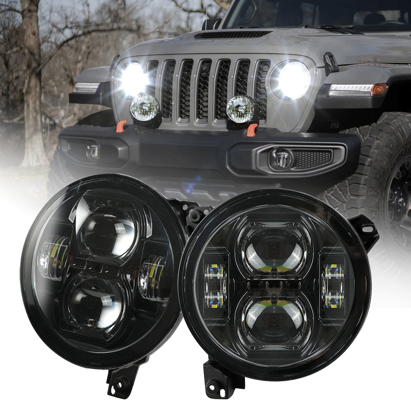 9"Black High/Low Beam LED Leadlights and 4"5D LED Fog Lights for 2018-2025 Jeep Wrangler JL & Jeep Gladiator