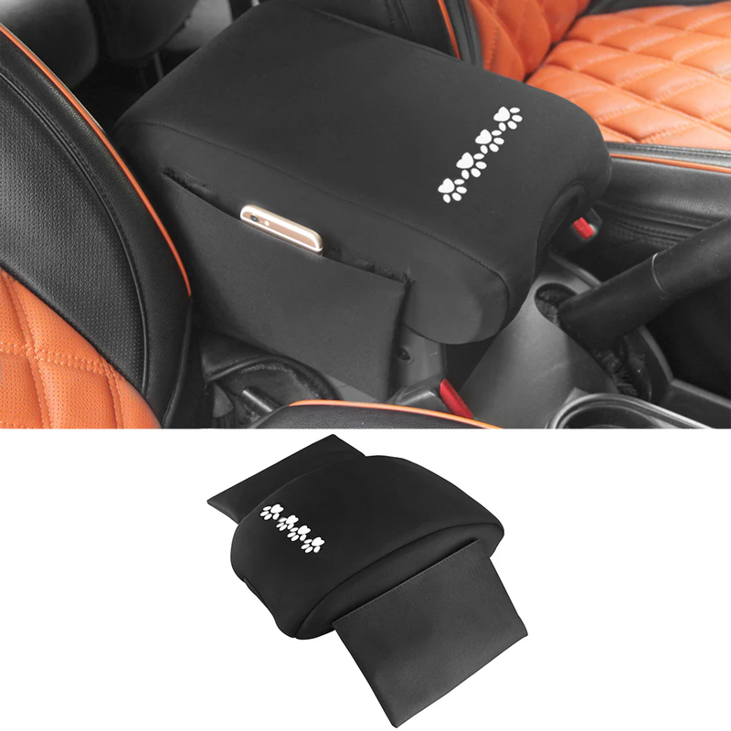 2018-2023 Jeep Wrangler JL/JLU & 2019-2023 Jeep Gladiator JT Console Armrest Cover with Dog Paw Prints Storage Bag
