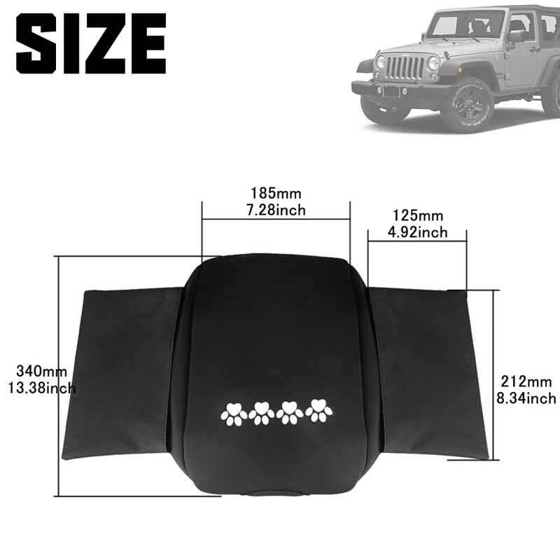 2018-2023 Jeep Wrangler JL/JLU & 2019-2023 Jeep Gladiator JT Console Armrest Cover with Dog Paw Prints Storage Bag