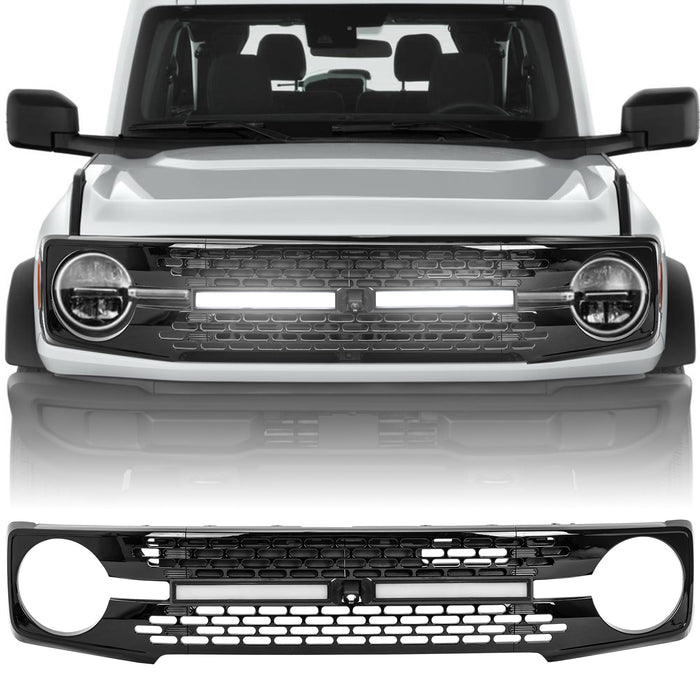 Ford Bronco Gloss Black ABS Grille with Letters and Long Grille Light