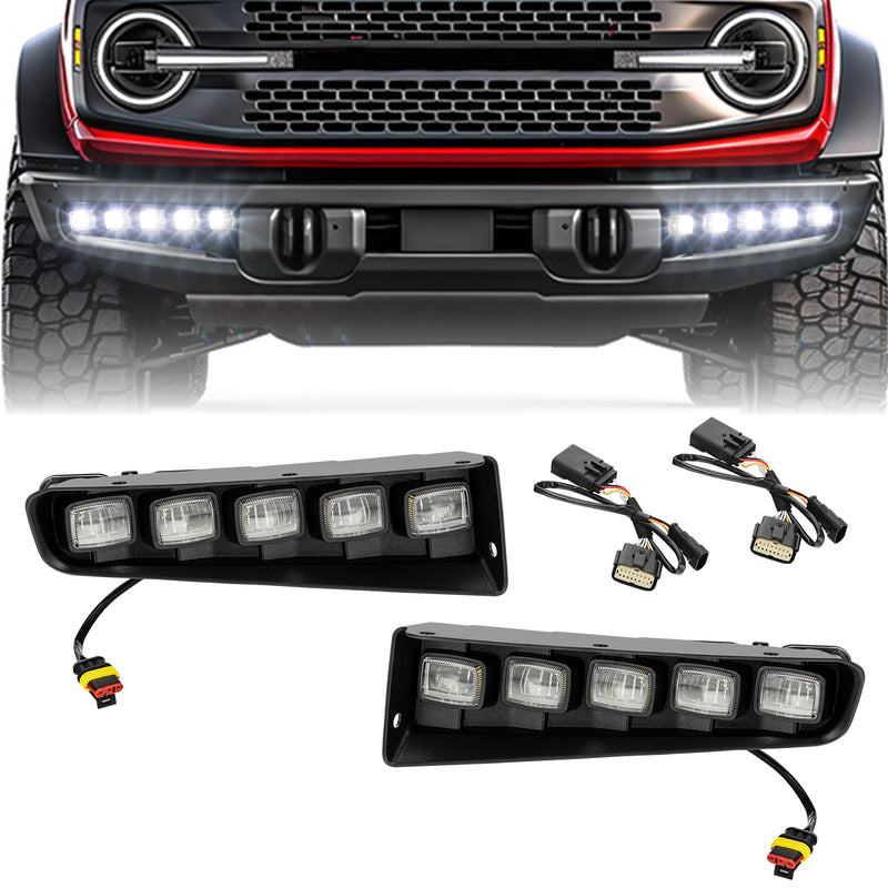 Ford Bronco LED Fog Light Kits, Black ABS-Plastic, White Light, 10 LED Beads 60W (2Pcs/Set)