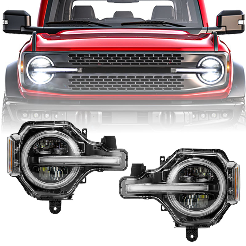 Ford Bronco LED Headlights with DRL and Turn Signals (2Pcs/Set)