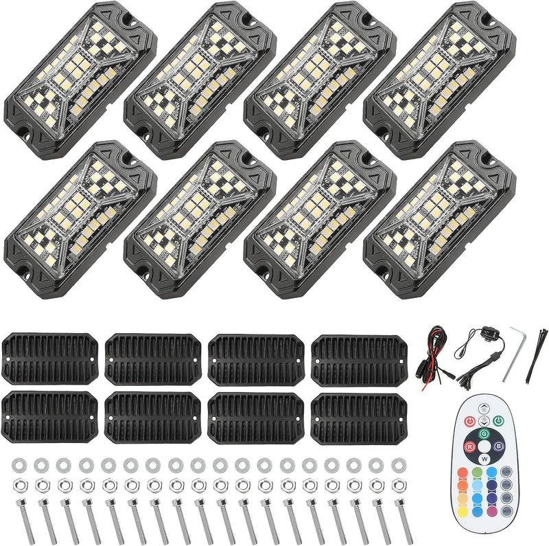 4Pcs/8Pcs/12Pcs/16Pcs/20Pcs High Power Wide Angle Series RGBW LED Rock Lights Full Luminous Zone for Off Road Truck SUV ATV UTV Boats