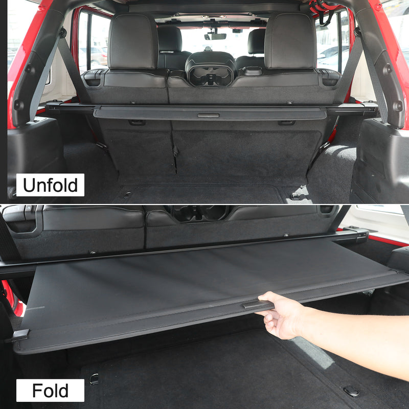 Retractable Cargo Cover Compatible with 2018-2023 Jeep Wrangler JLU 4 Doors (Not for 2.0T 4XE and Soft Top) Tonneau Cover No Gap Rear Trunk Cover Organizer Custom Fit Shielding Shade