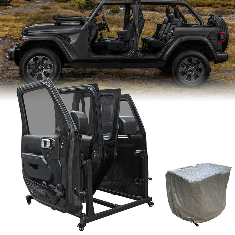 Jeep Removable Door Storage Rack with Dust Cover Compatible with 2007-2026 Jeep Wrangler JK JL 4xe & Jeep Gladiator