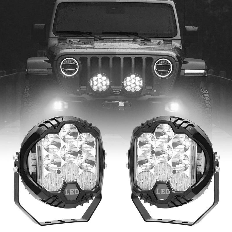 7 inch White/Amber Round Off Road Lights Amber/Yellow 80W Spot Beam for Pickup Trucks SUV UTV ATV 4x4 (2pcs/set)