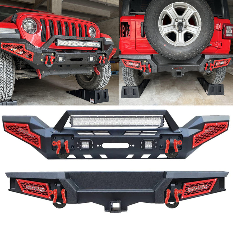 Jeep Wrangler Front and Rear Bumper Combo Kits with Winch Plate for 2018-2026 Wrangler 4xe JL/JLU 2 Door /4 Door