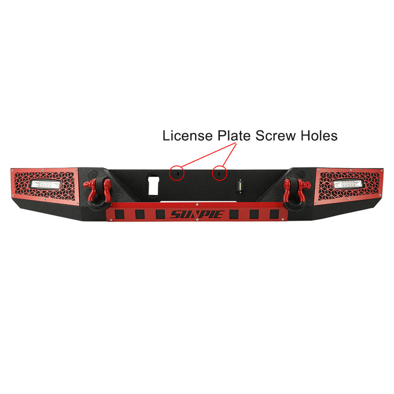2019+ Jeep Gladiator JT Rear Bumper with License Plate Holes, Sensors Holes, D-Ring and License Plate Lights