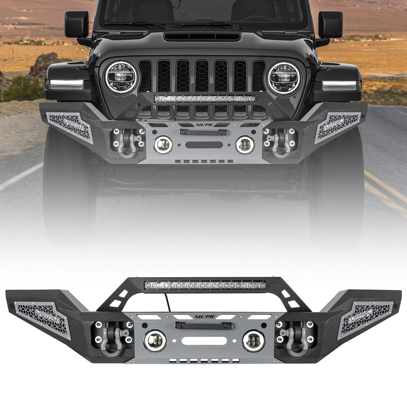 Sunpie Black Steel Jeep Front Bumper for ‘07-'26 Jeep Wrangler JK/JL 4xe & Jeep Gladiator JT