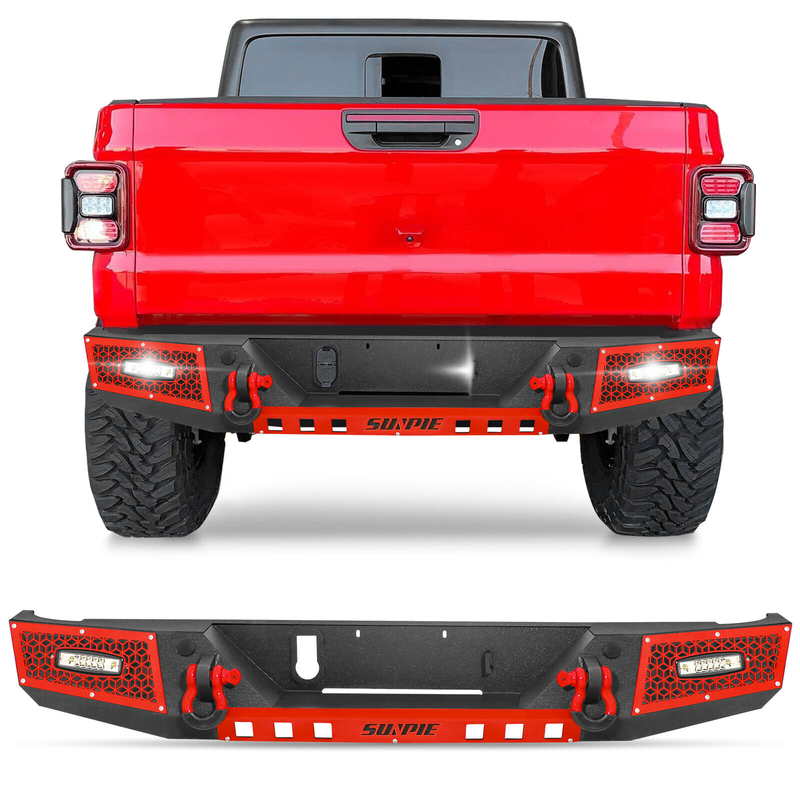 2019+ Jeep Gladiator JT Rear Bumper with License Plate Holes, Sensors Holes, D-Ring and License Plate Lights