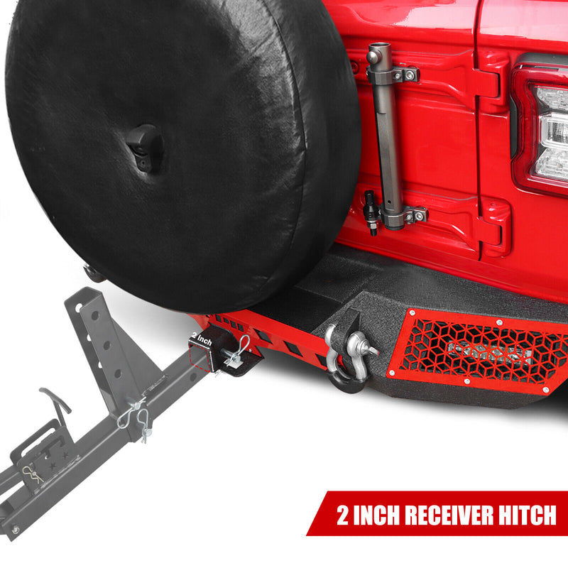 '18-'26 Jeep Wrangler JL/JLU 4xe Rear Bumper with License Plate Bracket and Lights, D-Rings, and 2" Receiver Hitch