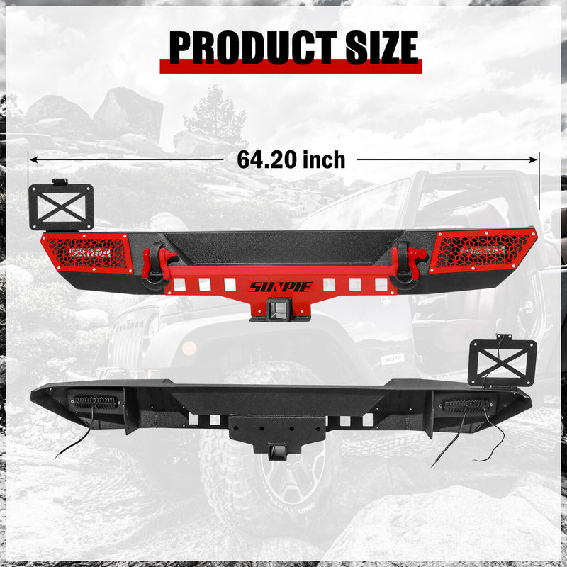 '18-'26 Jeep Wrangler JL/JLU 4xe Rear Bumper with License Plate Bracket and Lights, D-Rings, and 2" Receiver Hitch