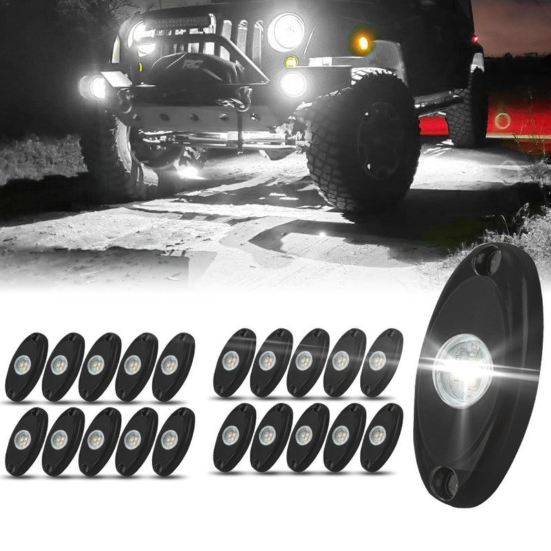 Sunpie 20 Pods Monochromatic LED Rock Lights for Off Road Truck RZR Auto Car Boat ATV SUV ( Six Colors)