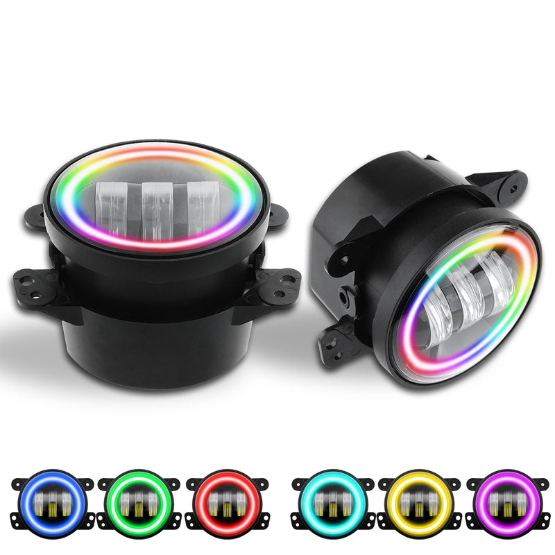 4" Cree RGB Halo Rotating Series LED Fog Lights for 2007-2018 Jeep Wrangler JK JKU (2pcs/set)