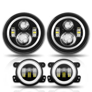 Jeep Wrangler RGB Halo Headlight and CREE LED Fog Lights Combo | Color Changing Kit with Chasing Angel Eye Ring for JK JKU 2007-2018