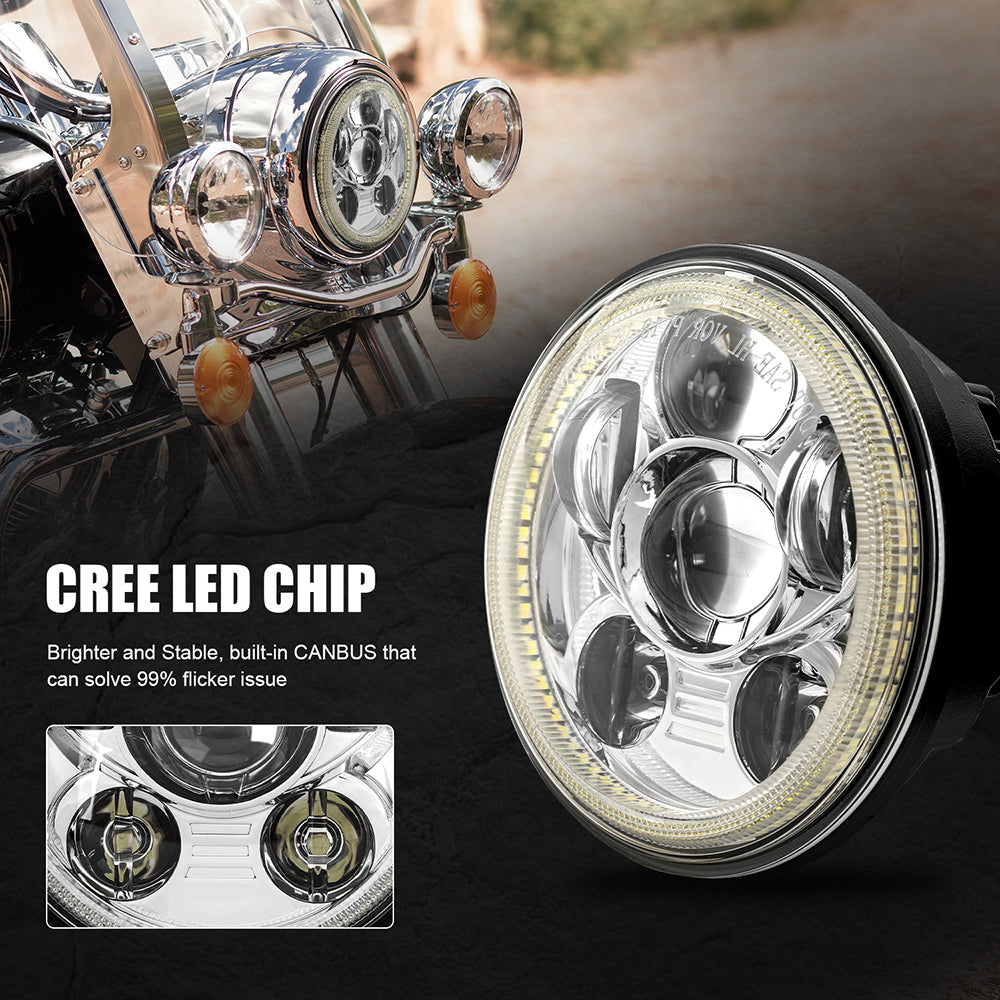 SUNPIE Motorcycle 5-3/4 5.75 Silver Halo LED Headlight for Harley