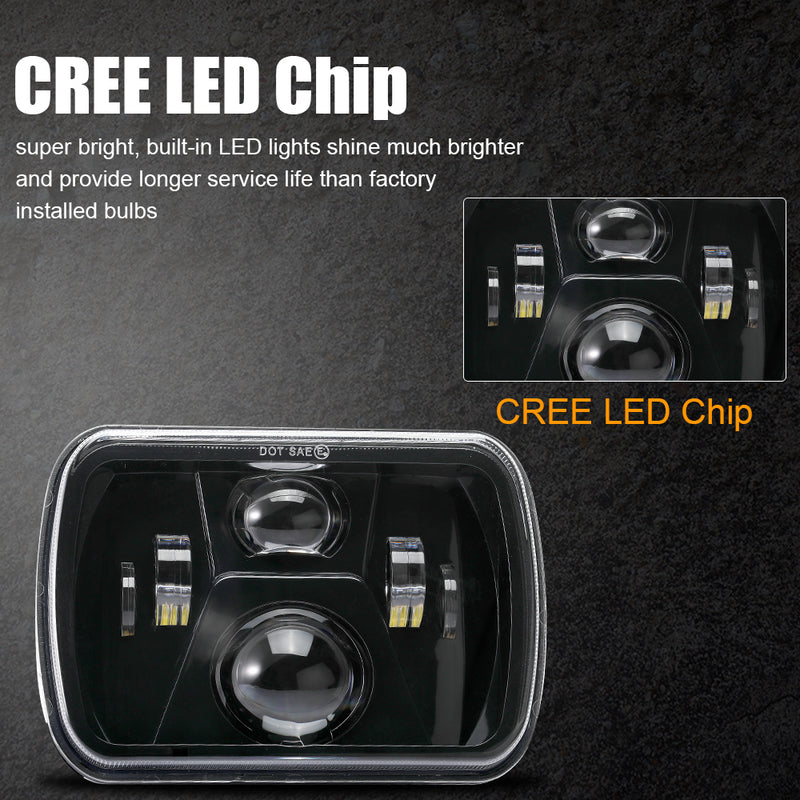 5x7 7x6 inch H6054 LED Clear Lens Headlights for for Jeep Wrangler YJ Cherokee XJ H5054 H6054LL 6052 6053 (2pcs/set)