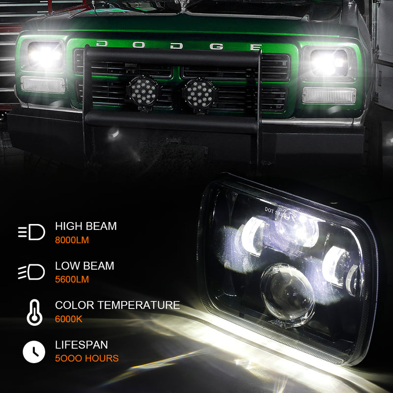 5x7 7x6 inch H6054 LED Clear Lens Headlights for for Jeep Wrangler YJ Cherokee XJ H5054 H6054LL 6052 6053 (2pcs/set)