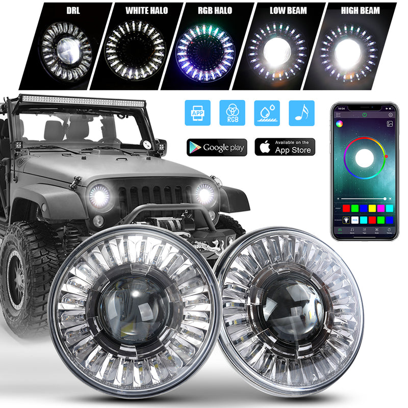 7" 3D RGB-W Halo Headlights for 1997-2018 Jeep Wrangler TJ LJ JK JKU (Chrome/Black) (2pcs/set)