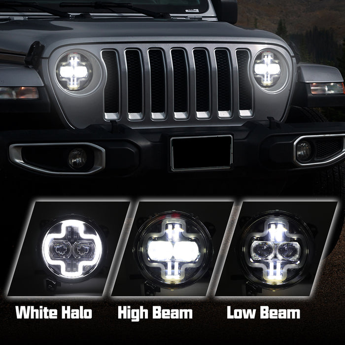 9 inch Halo DRL LED Headlights for 2018-2024 Jeep Wrangler JL/JLU & Jeep Gladiator JT (2Pcs/Set)