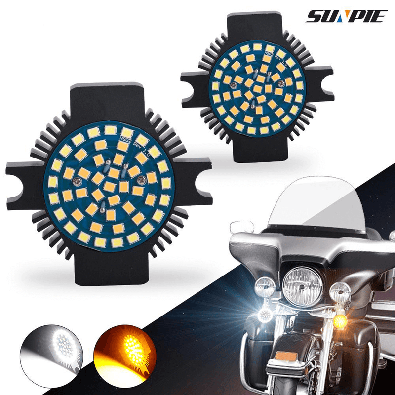 (2pcs/set) 1157 Front LED Insert Turn Signal Lights Flat Style for Electra Glide Road King, Pack of 2, White and Amber