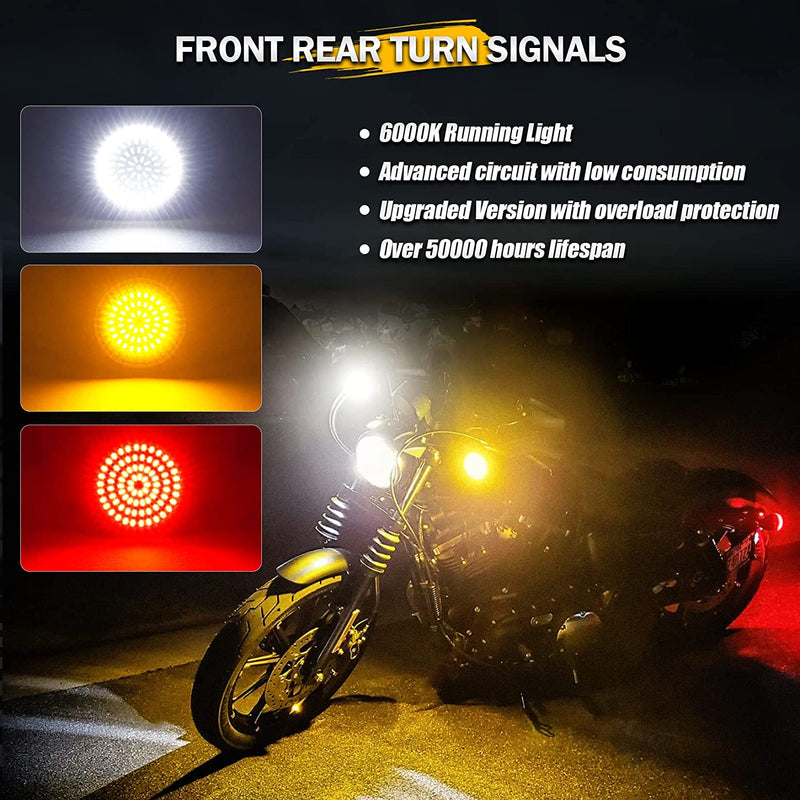 1157 Front & Rear LED Turn Signals Lens Covers Kit Compatible for 1986-2025 Harley Davidson Touring Dyna Softail Sportster Street Glide Road Glide Iron 883