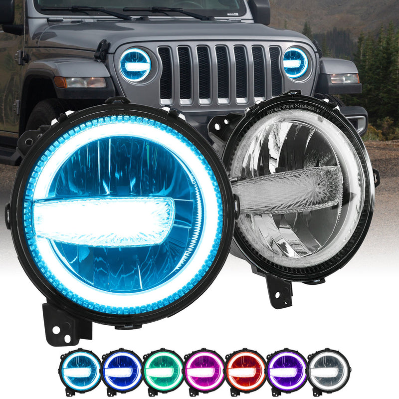 9"RGBW LED Headlights +4"RGBW LED Fog Lights for Jeep Wrangler 4xe JL JLU Jeep Gladiator JT