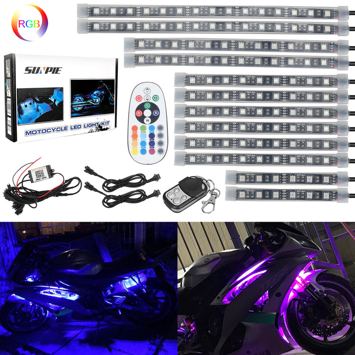 Sunpie 12 pcs motorcycle LED Light Kit Strips with Bluetooth Remote
