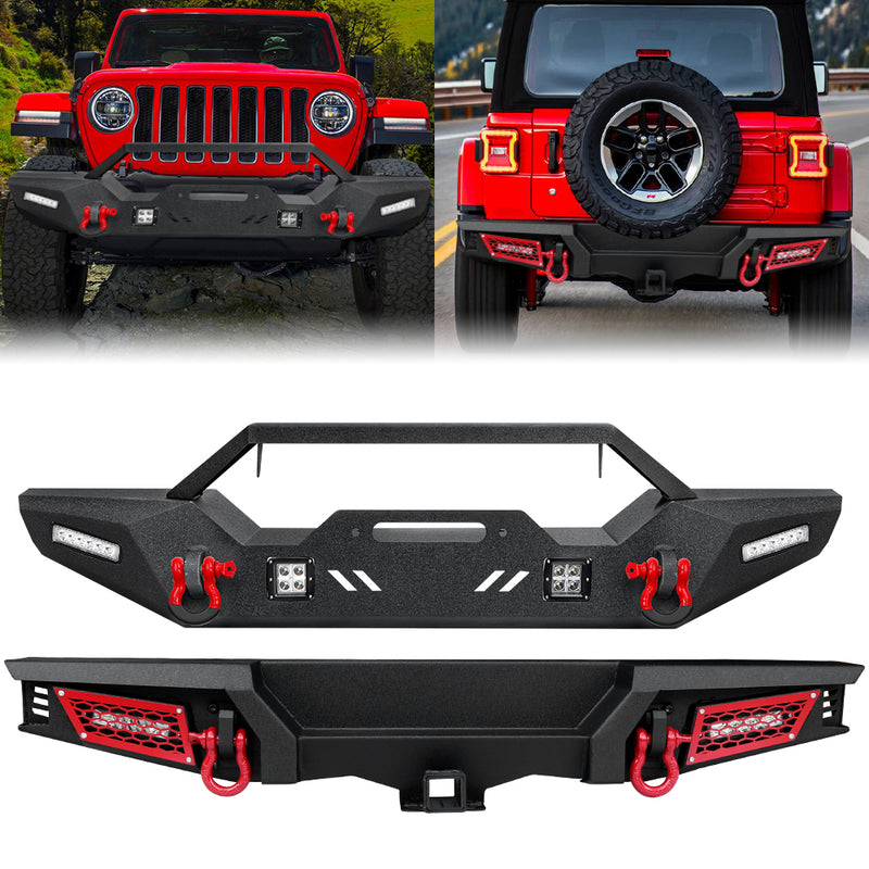 '18-'26 Jeep Wrangler JL/JLU 4xe 2/4 Door Front & Rear Bumpers Combo Kit with Sensor Hole