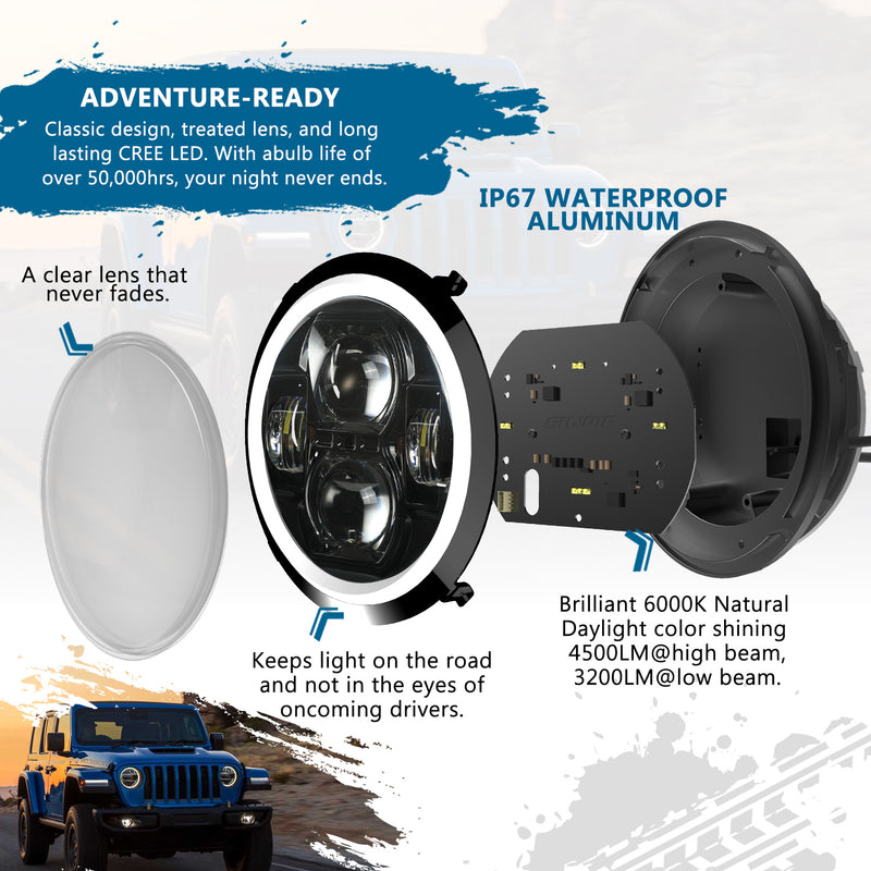 9 inch LED Headlights with DRL & Amber Turn Signal for 2018-2025 Jeep Wrangler 4xe JL/JLU Jeep JT Gladiator (2Pcs/Set)