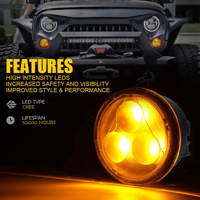 Amber/Smoke LED Front Turn Signal Lights for 2007-2018 Jeep Wrangler JK JKU (2pcs/set)